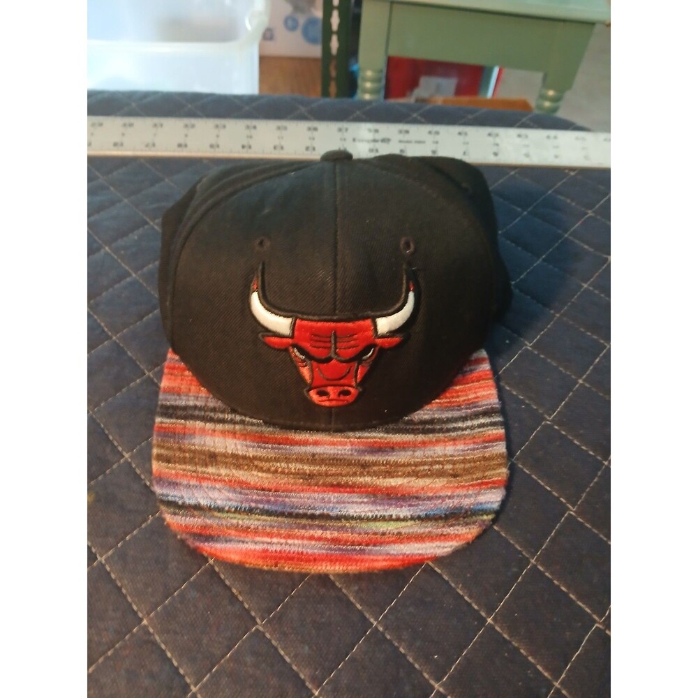 Mitchell & Ness Chicago Bulls Snapback Hat Black Multi Color Baja Stripe Brim